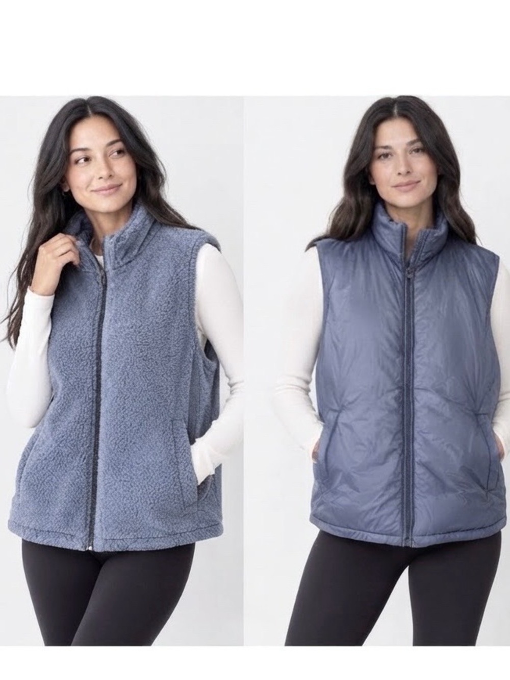 CORE *REVERSIBLE* Sherpa Fleece Vest | Space Blue Thick High Pile Faux Fur SMALL